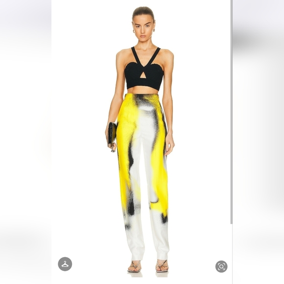 BNWT !! Alexander McQueen Mushroom Spores Yellow B & W Spray Paint Pant sz IT 40 - Picture 4 of 15